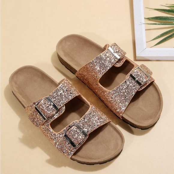Glamorous Sandals For Women, Glitter Double Buckle Decor Flat Sandals - Picture 5 of 6